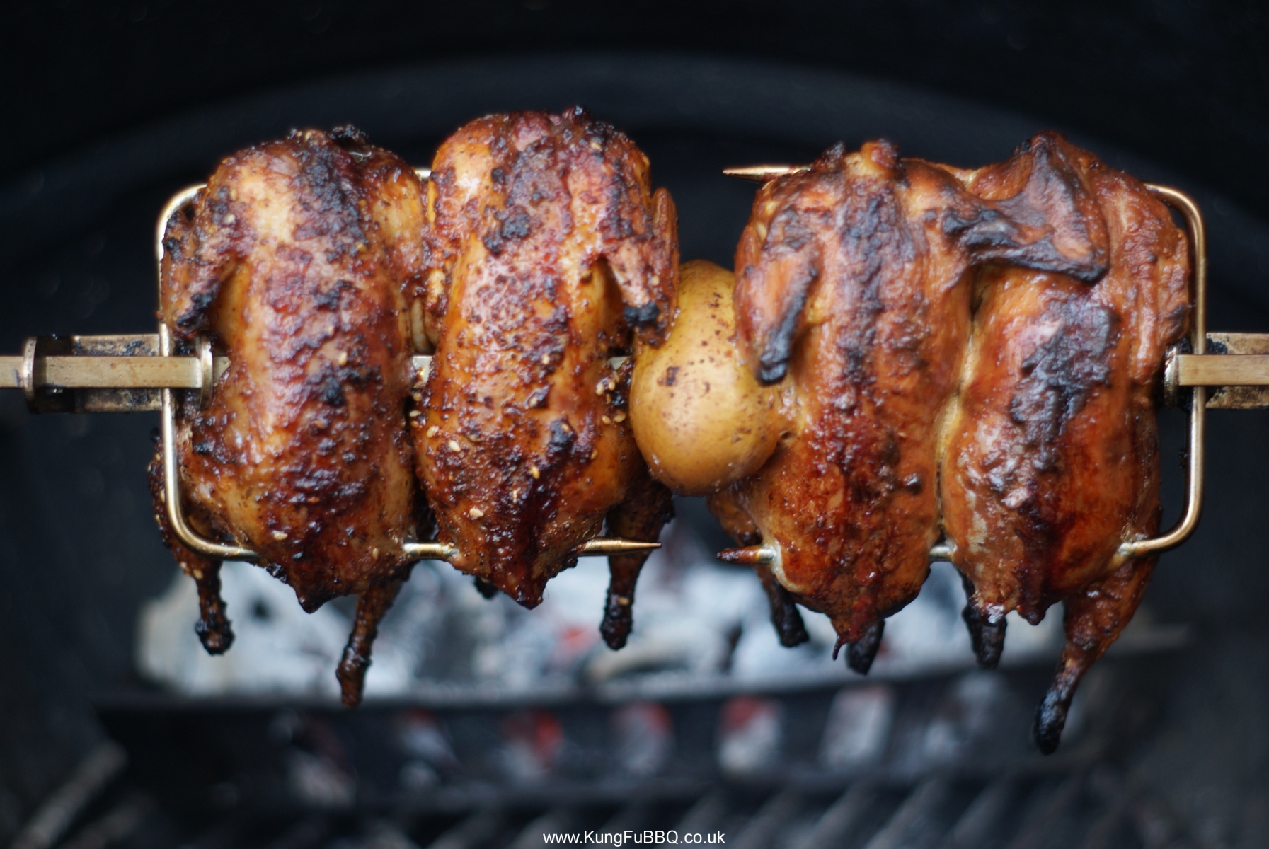 BBQ65/17 Rotisserie Quail with rubs! KungFuBBQ